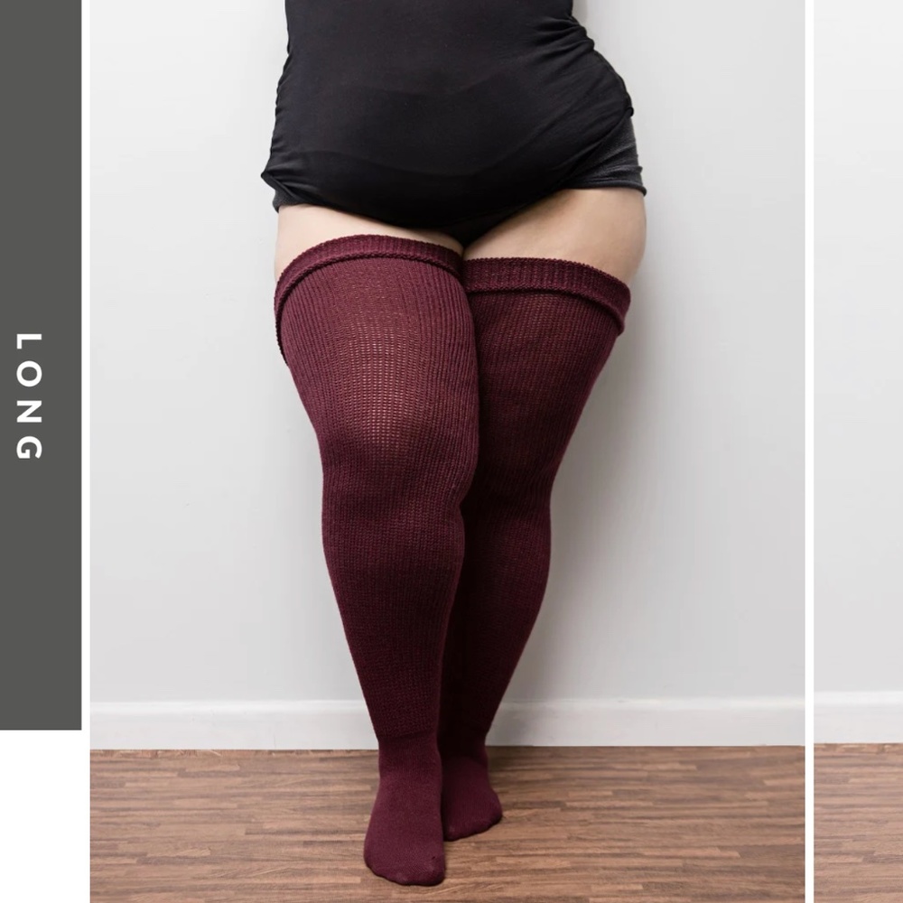 Thunda Thighs Maroon Sky High Socks with Pink Thigh Garters